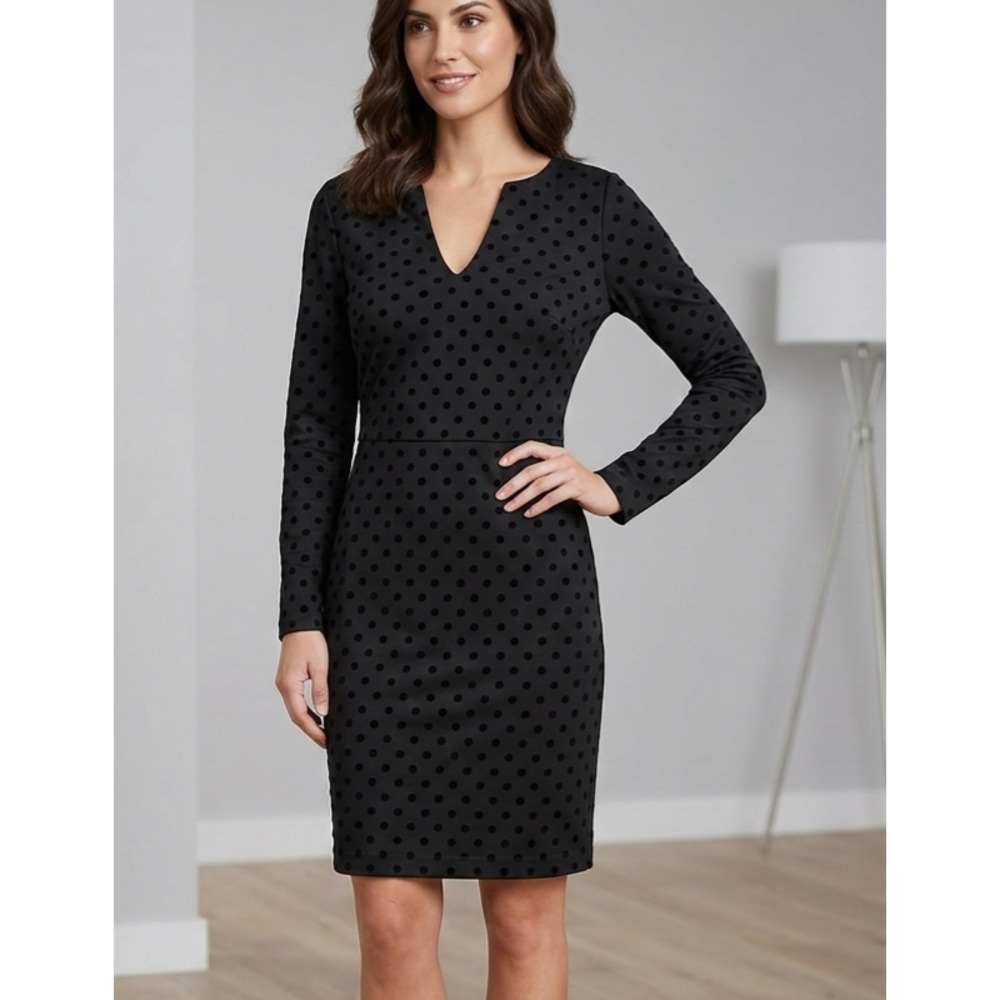 The Limited Black Velvet Polka Dot V-Neck Long Sleeve Sheath Dress Size‎ 2